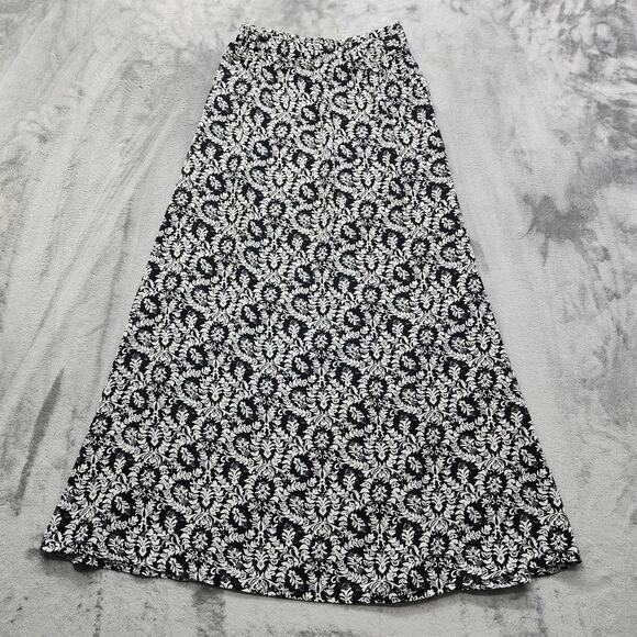 Foreign Exchange Skirt Women S Black White Floral Pull On Button Front Slit Maxi - Picture 4 of 9